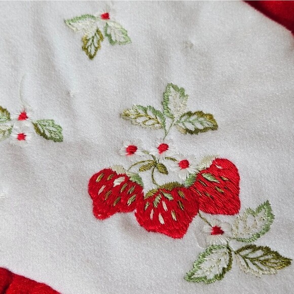 Katz Vintage 70's Embroidered Strawberries Christmas Red Zip Front Robe Size XL - Picture 7 of 12